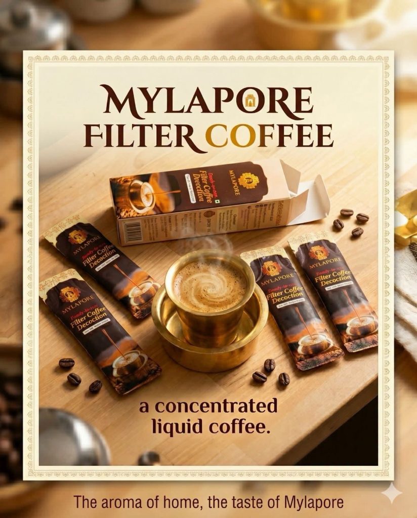 Mylapore Filter Coffee ready-to-use decoction product ad