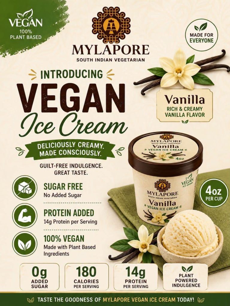 Mylapore vegan vanilla ice cream product ad